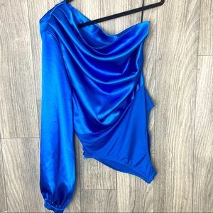 One Shoulder Sleeve Body Suite Cerulean
